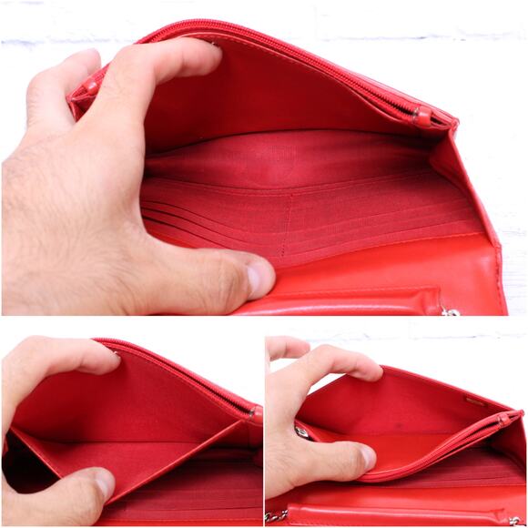 Chanel CC Full Flap Wallet on Chain Red Lambskin Leather Shoulder Handbag A4714 - Picture 4 of 12